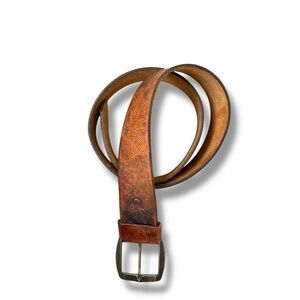 Latitan Brown Hand-stained Butterfly Embossed Leather Belt Size 34